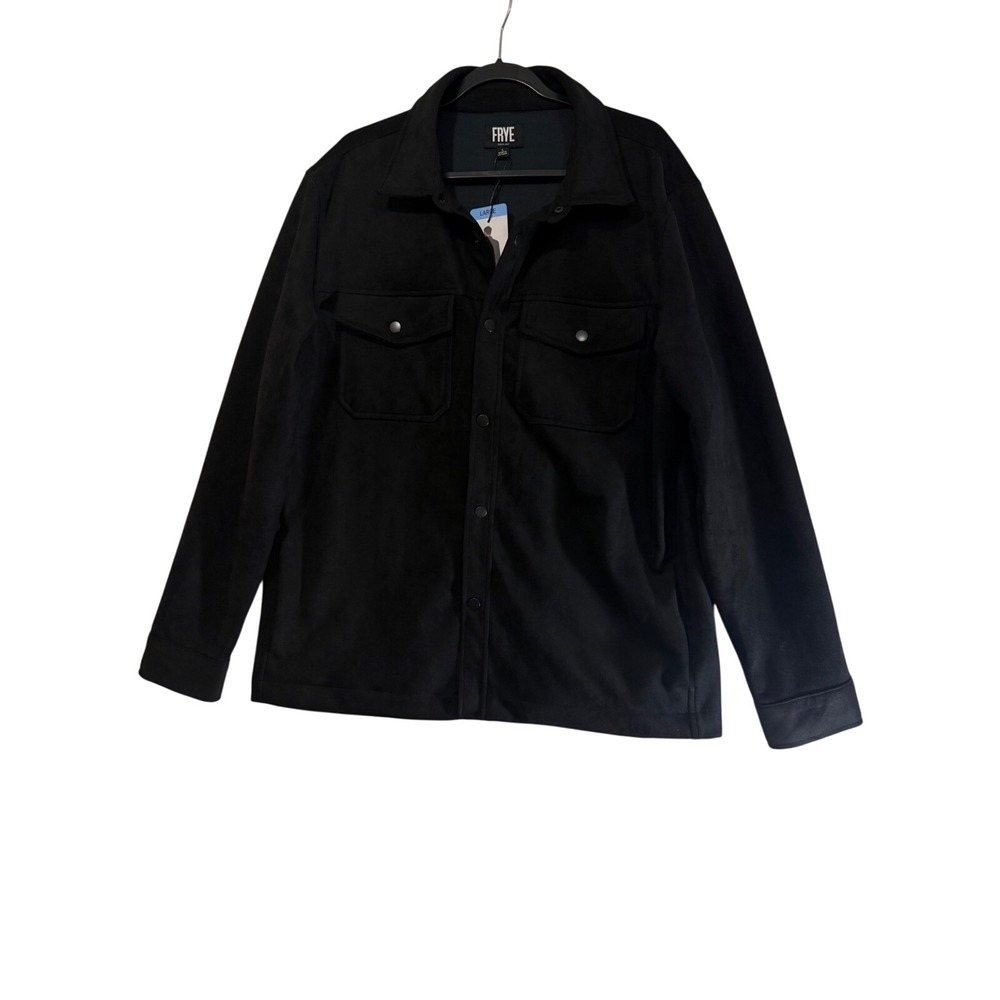 Frye Faux Suede Shirt Jacket Mens Large Black Snap‎ Front Western Yoke NWT